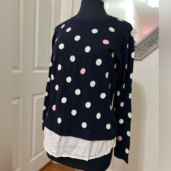 Talbots Navy Blue Polka Dot Lightweight Sweater - Picture 3 of 11